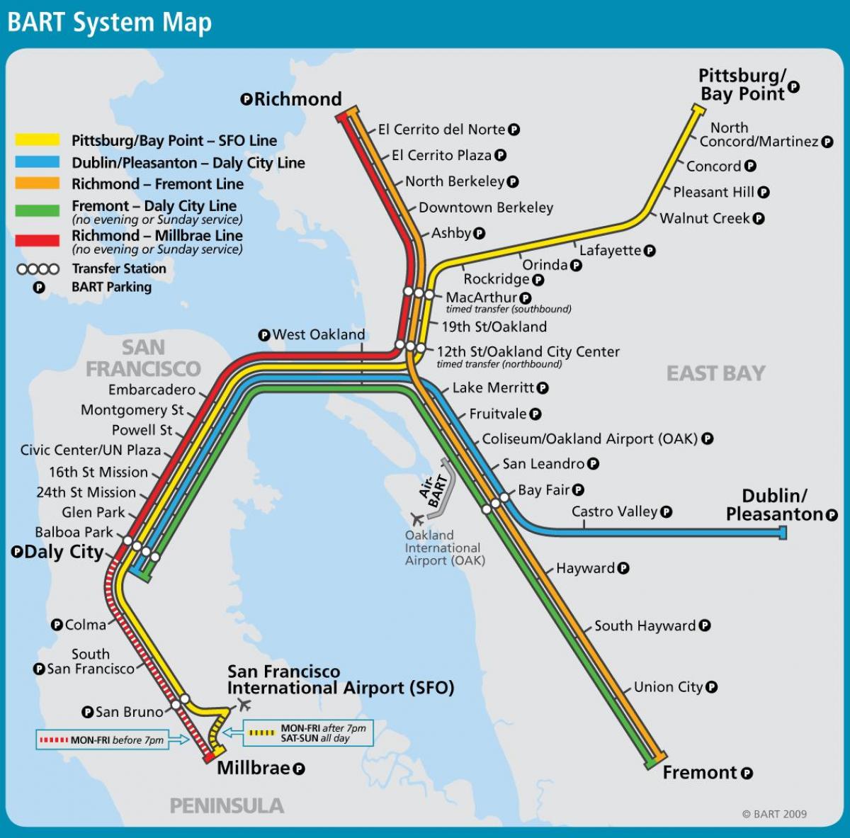 San Francisco bart systém mapu