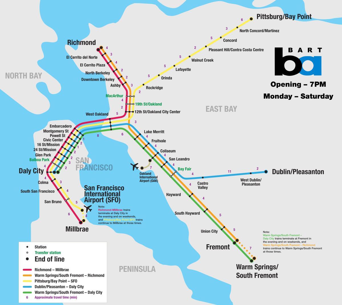bart systém San Francisco mapu