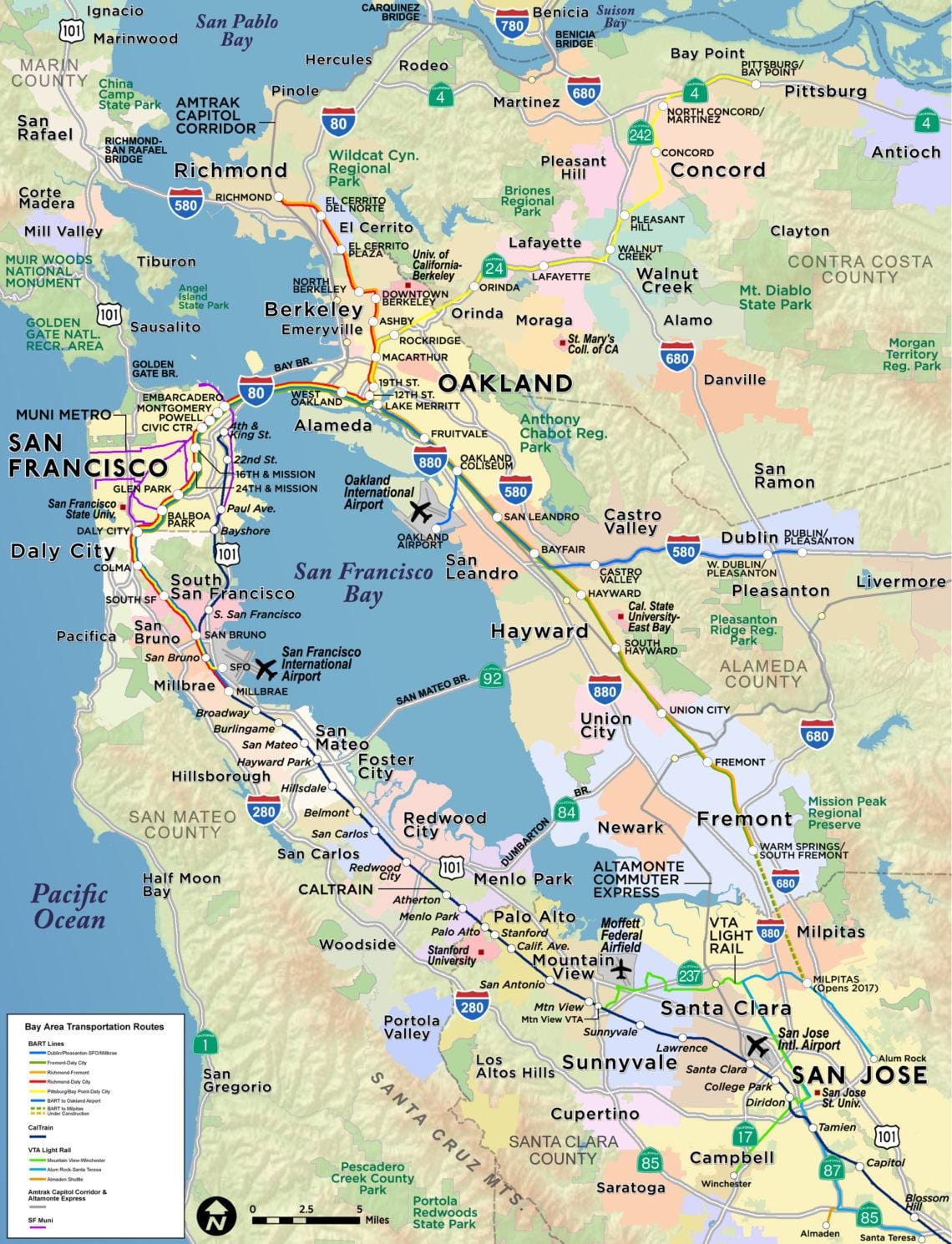 Mapa z bay area letiská