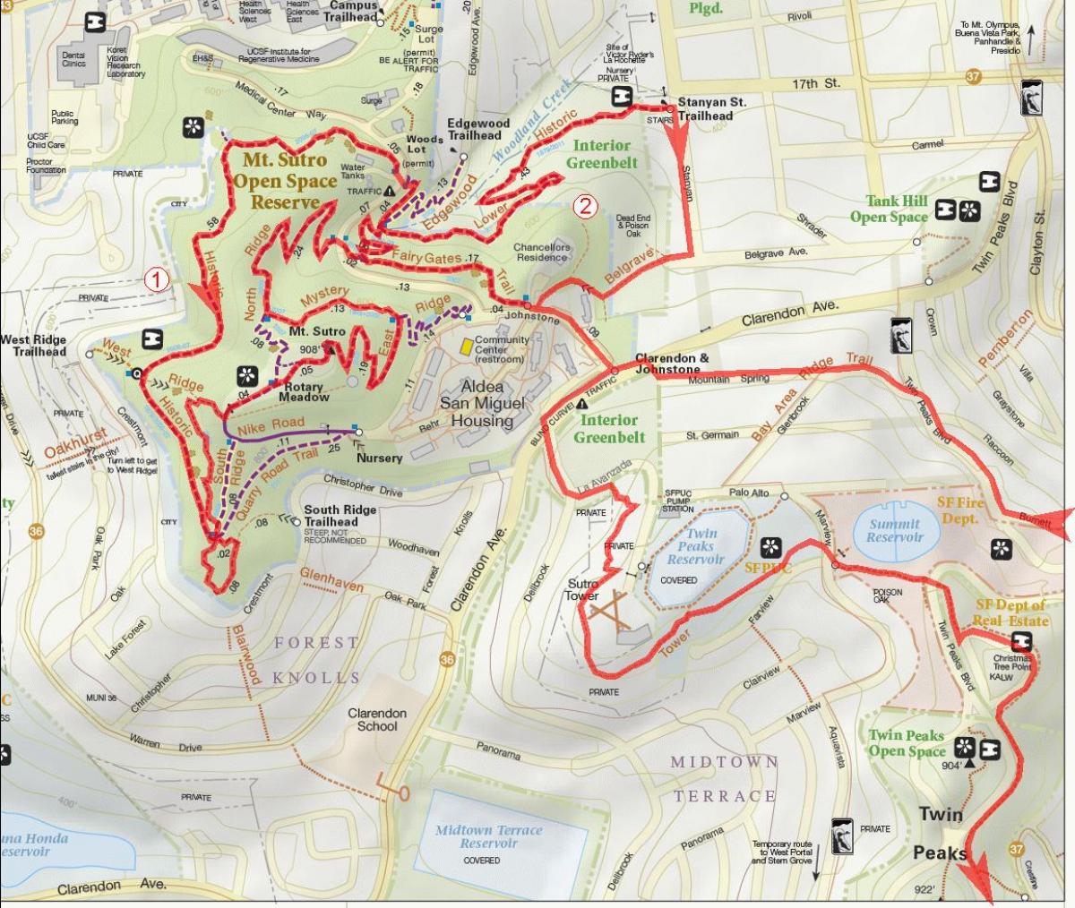 Mapa z bay area cyklotrasy