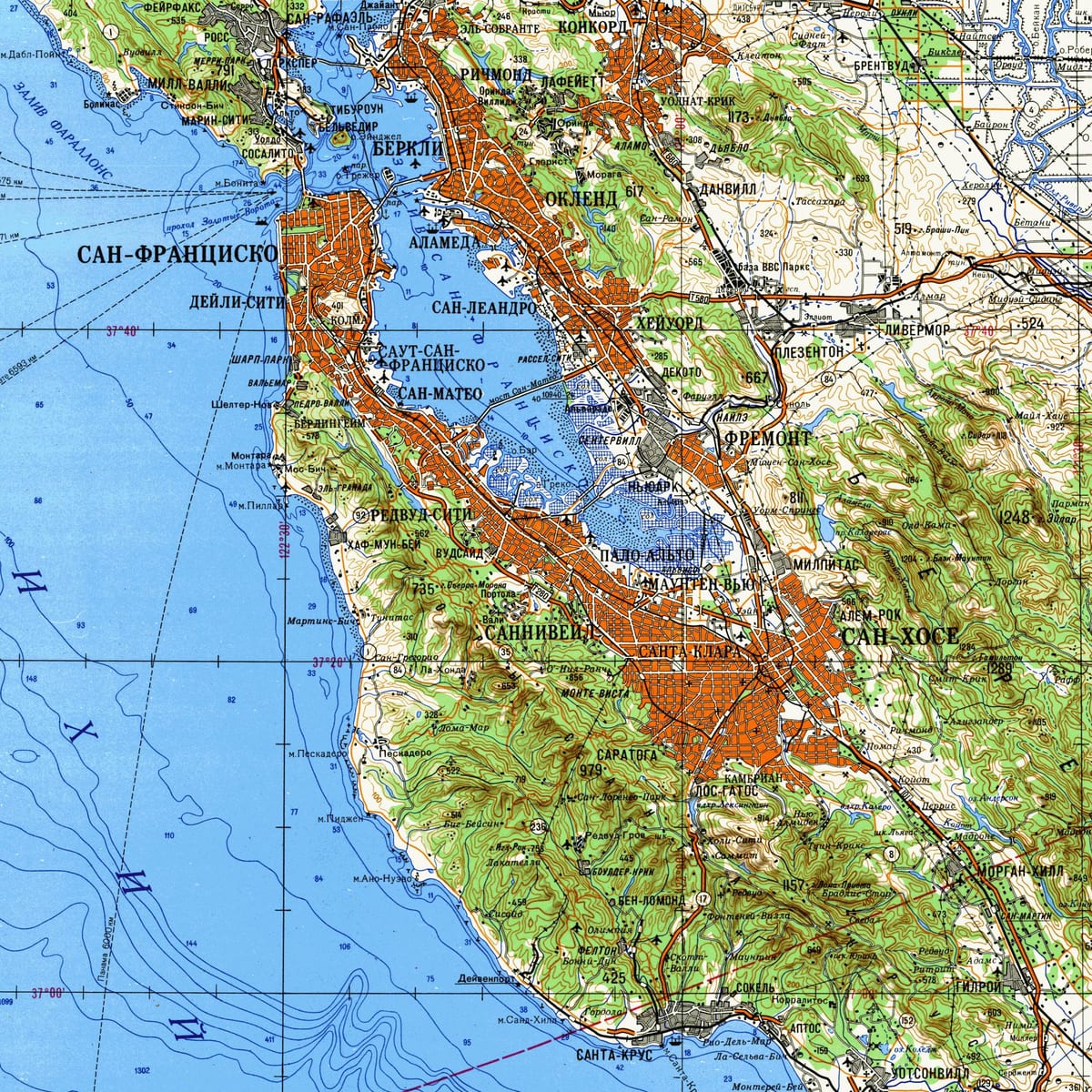 San Francisco bay area topografických máp