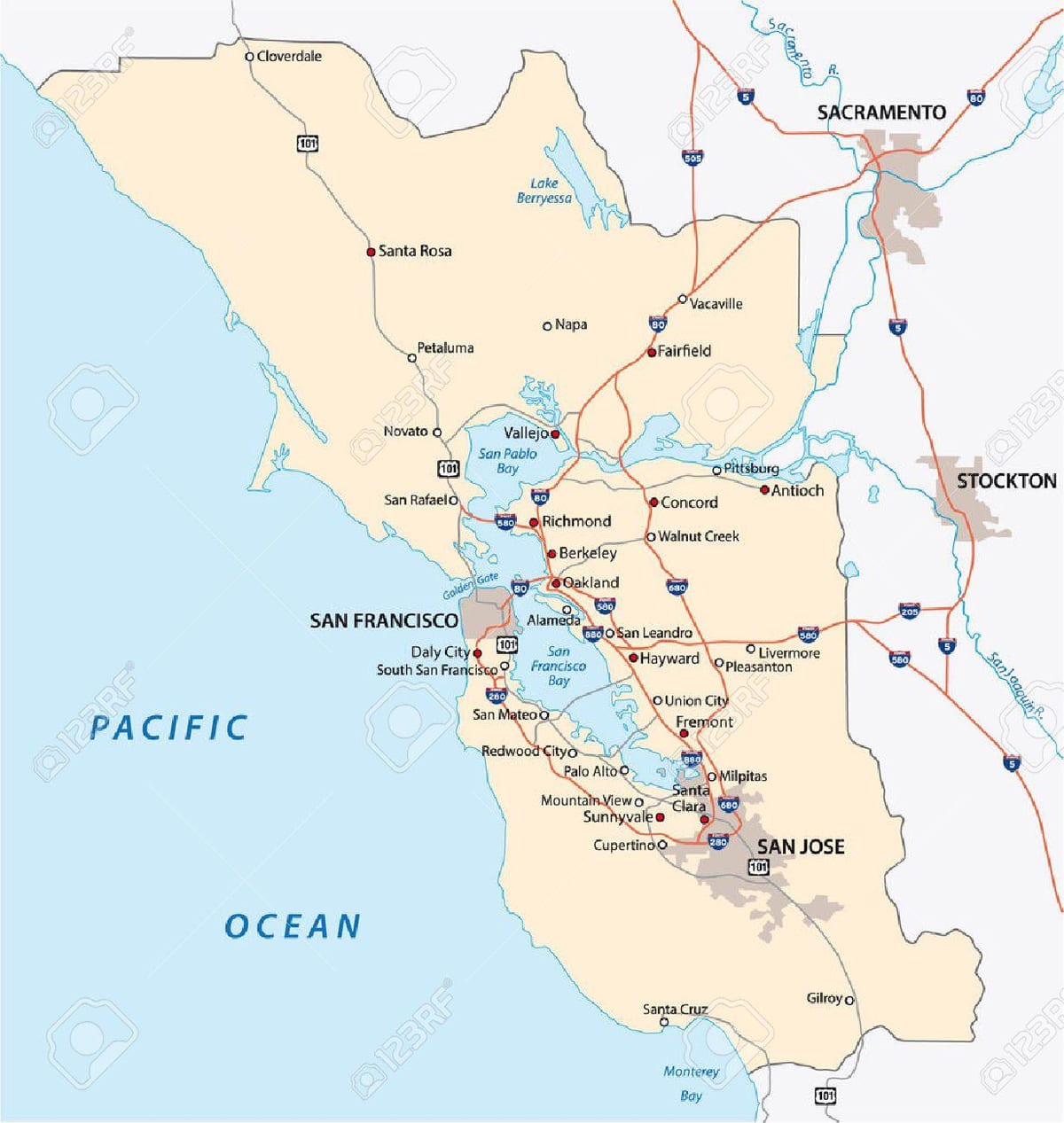 Mapa z bay area vektor
