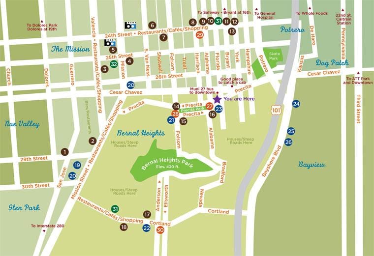 Mapa bernal výšky San Francisco