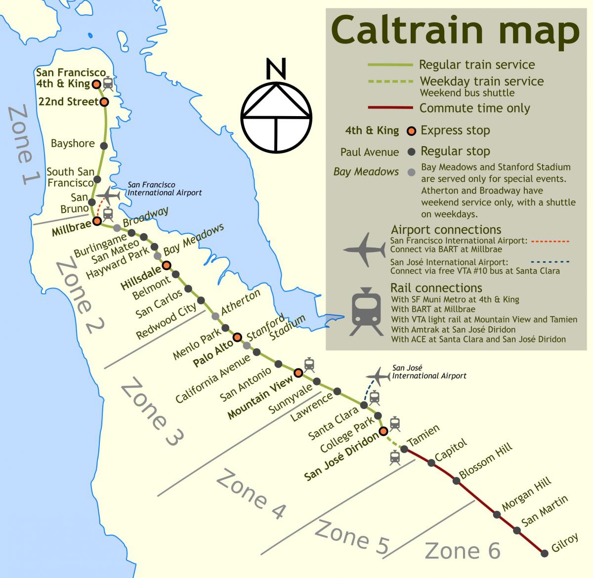 caltrain zastaví mapu