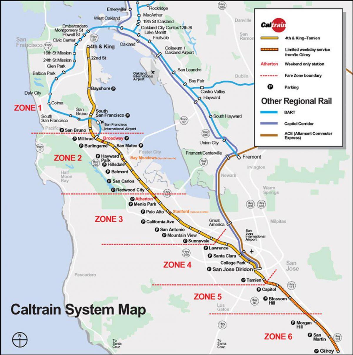 caltrain trasy mapu