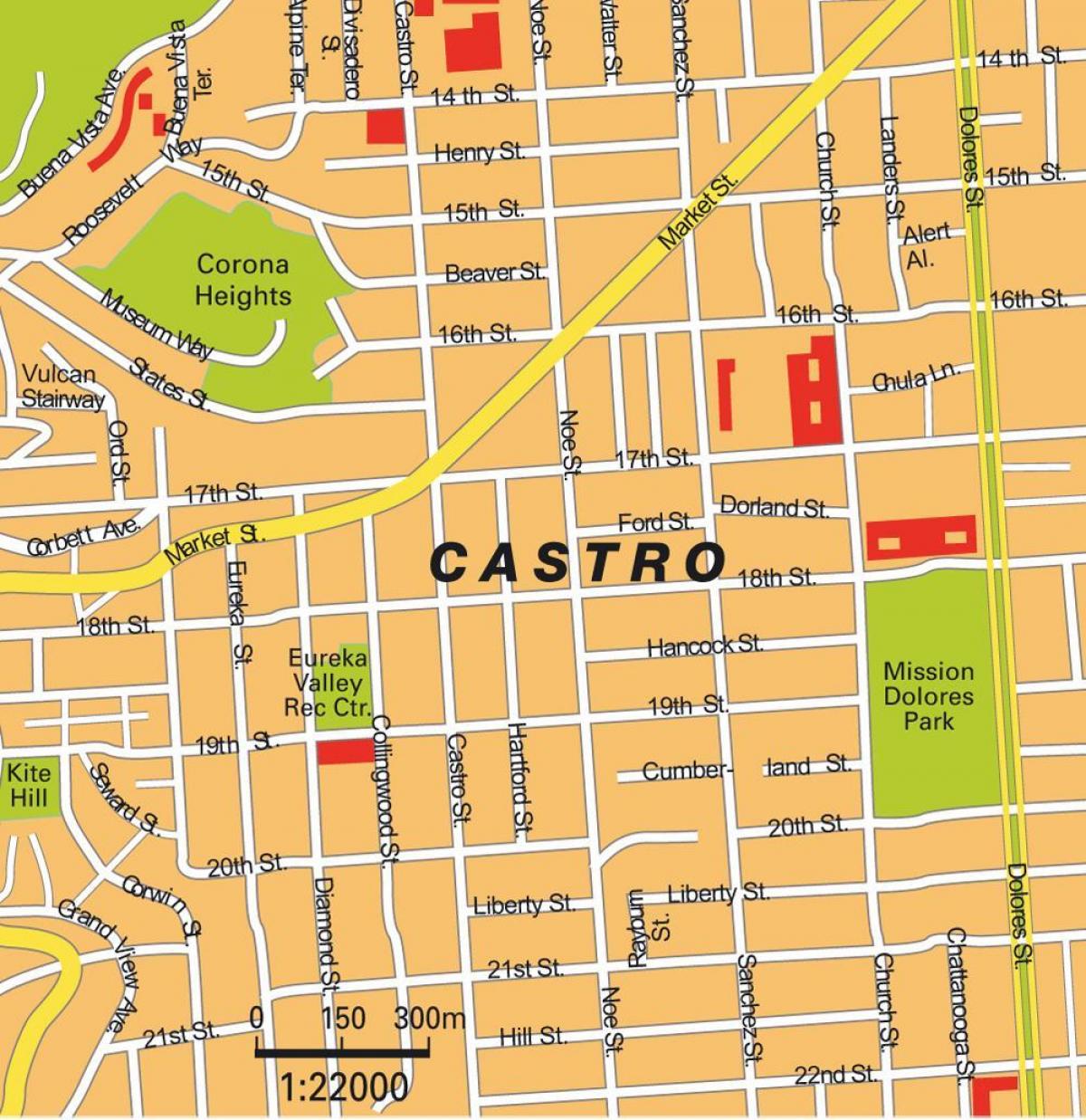 mapa castro štvrti v San Franciscu