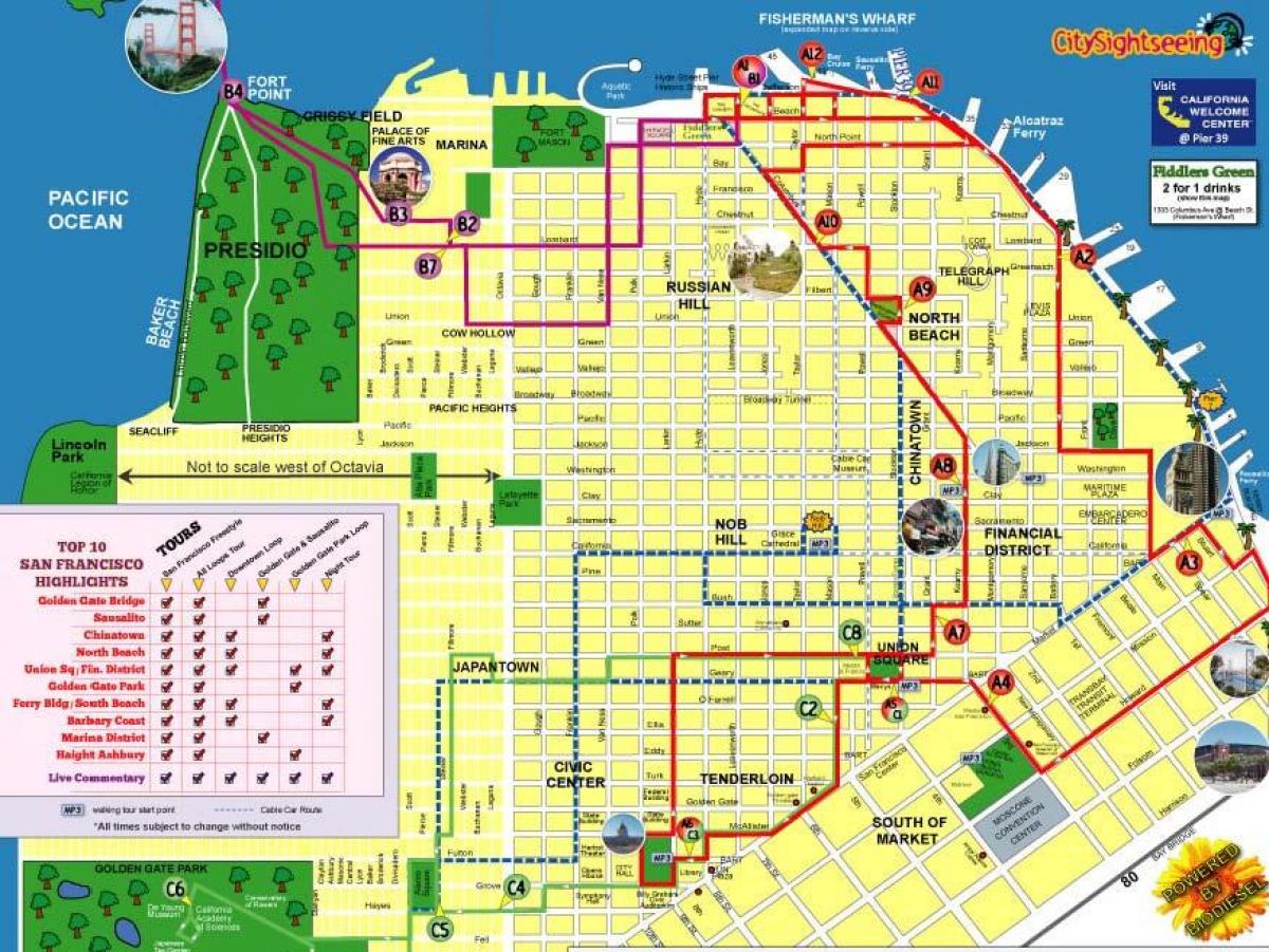 Mapa city sightseeing San Francisco trasy
