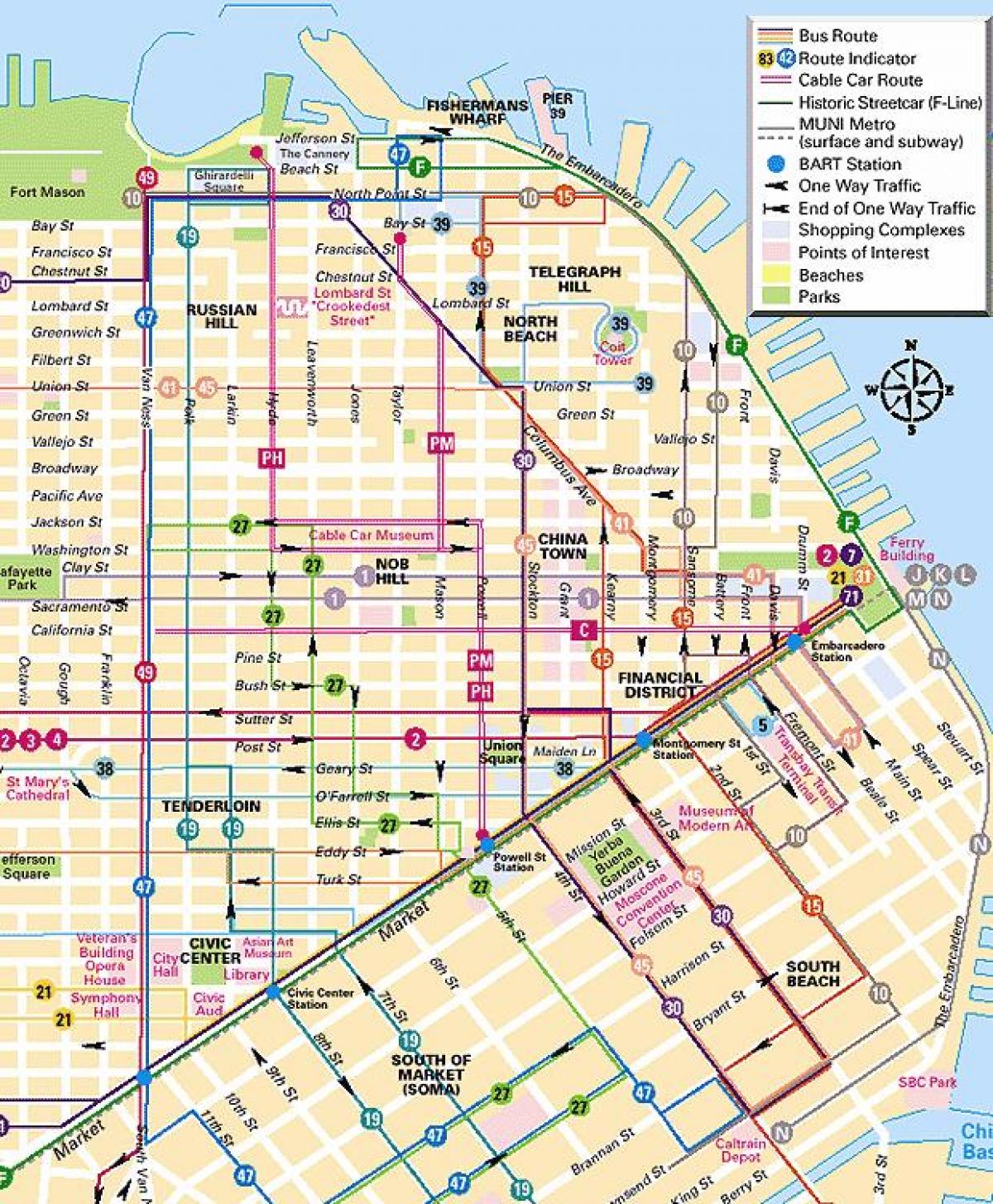 lanovka linky San Francisco mapu