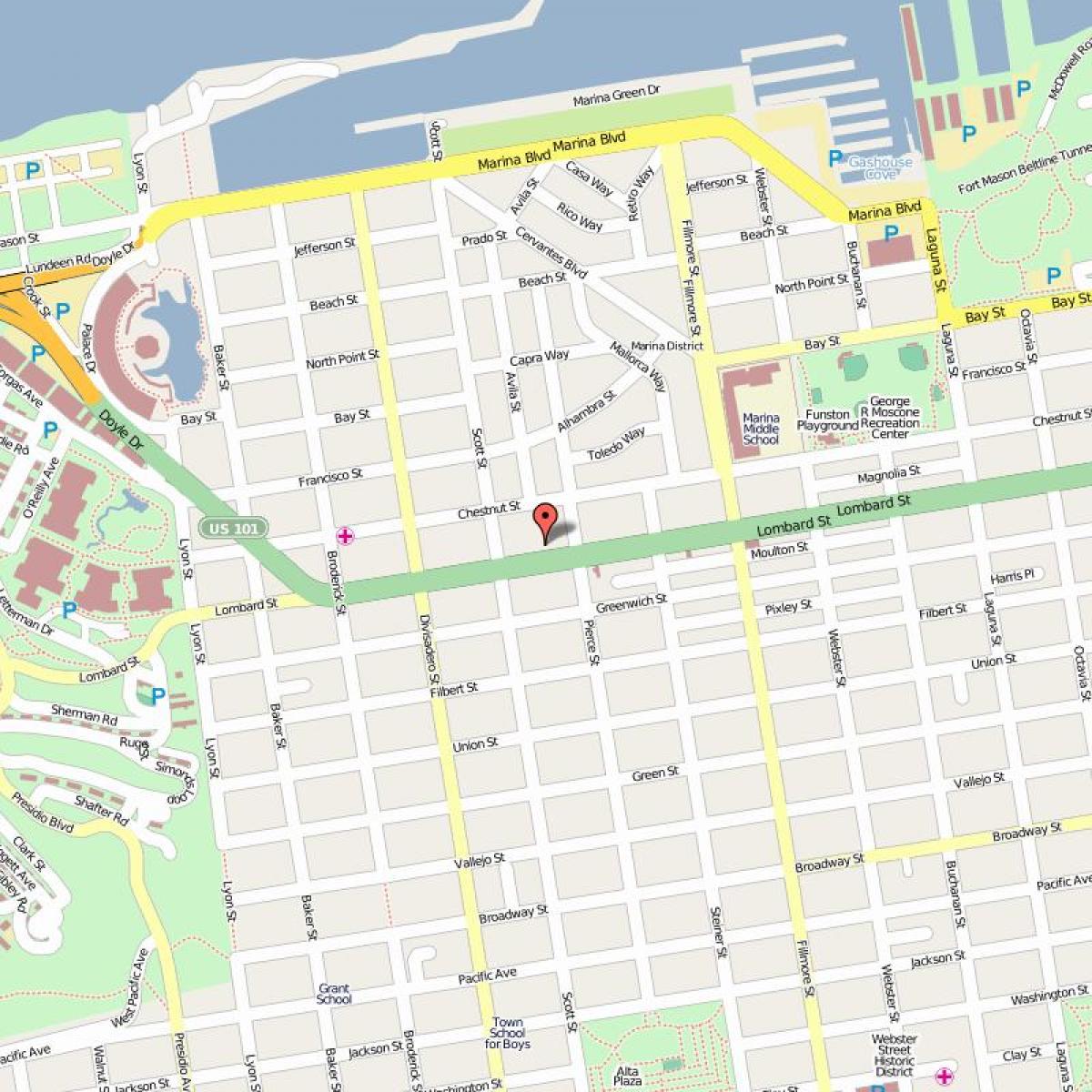 Mapa lombard street, San Francisco