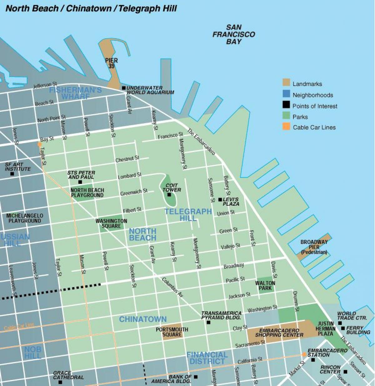 Mapa severnej pláže San Francisco