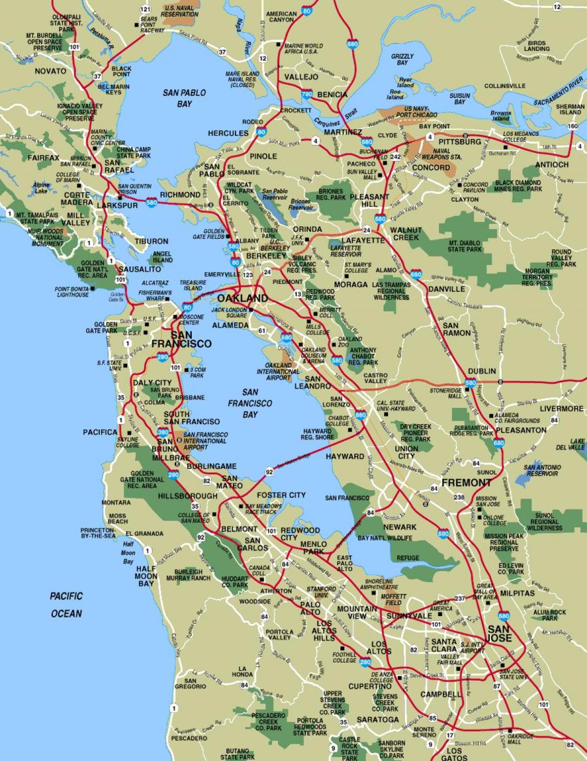 Mapa väčšie San Francisco area