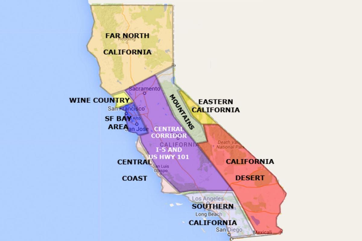 Mapu kalifornie, severne od San Francisca