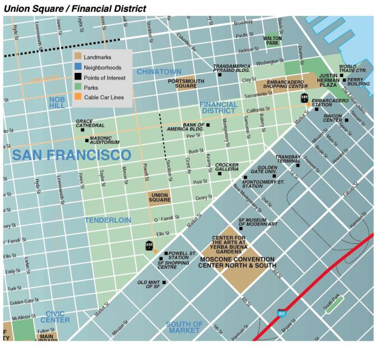 Mapu union square oblasti San Francisco
