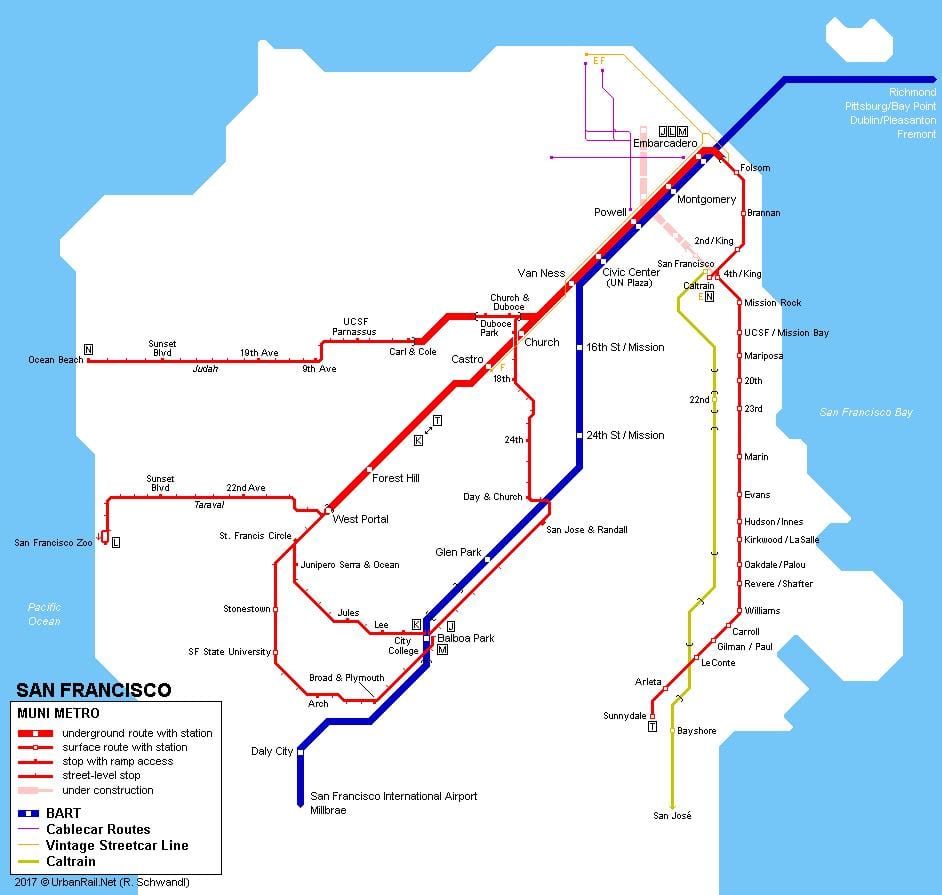 SF muni vlak mapu