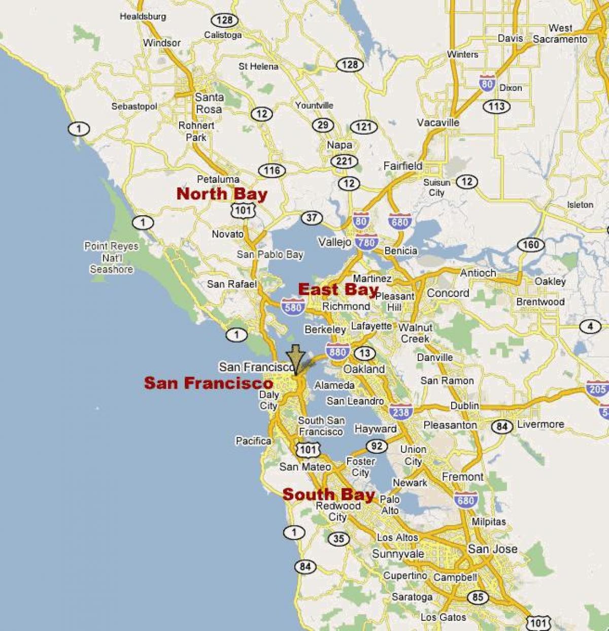 severnej kalifornii bay area mapu