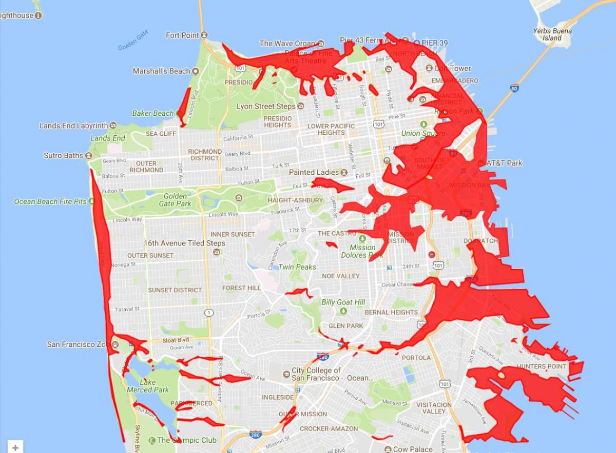 San Francisco oblastiach, aby sa zabránilo mapu