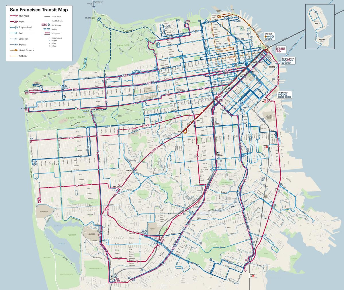 San Francisco autobusové linky mapu