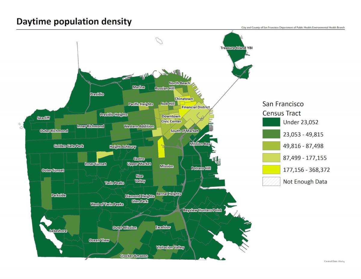 Mapu San Francisco hustota obyvateľstva