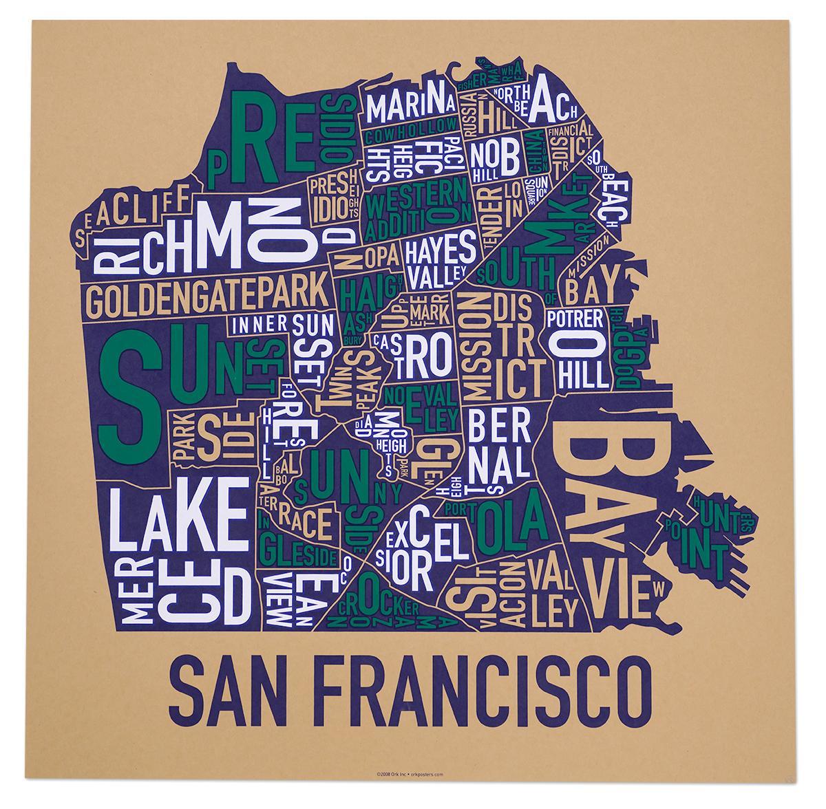 San Francisco okolí mapu, plagát