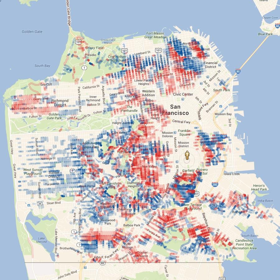 Mapu San Francisco nadmorská výška