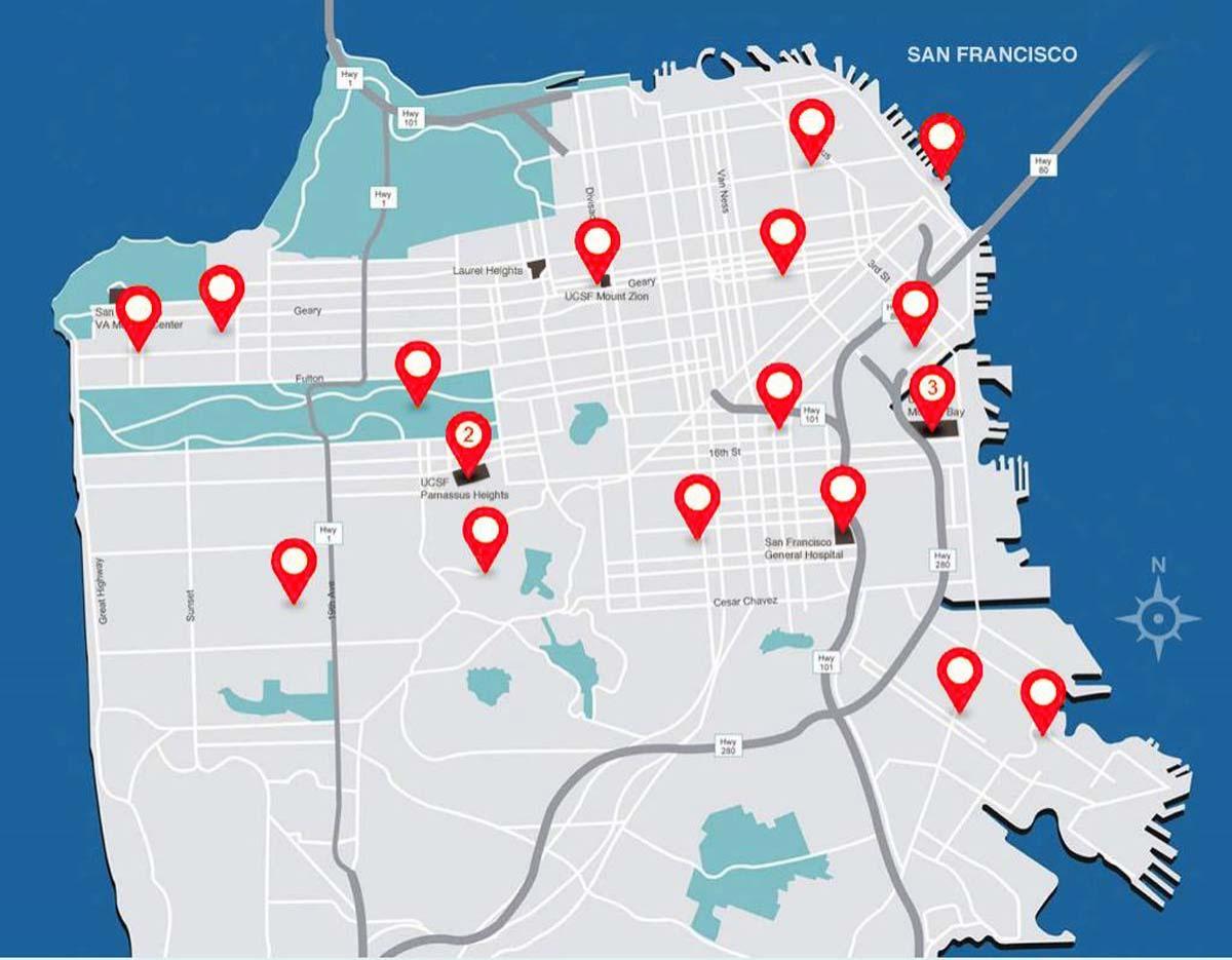 Mapu San Francisco nemocnice