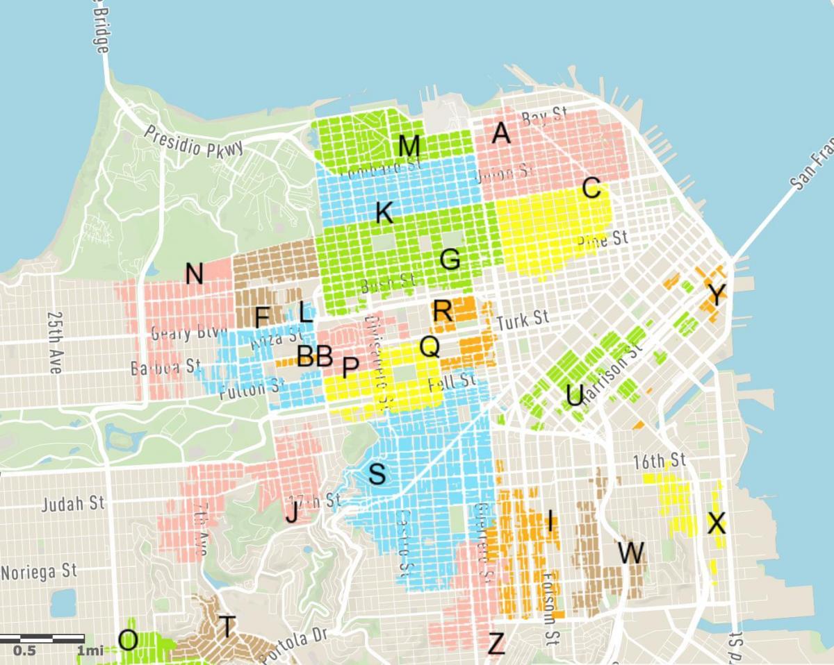 zadarmo parkovanie na ulici San Francisco mapu