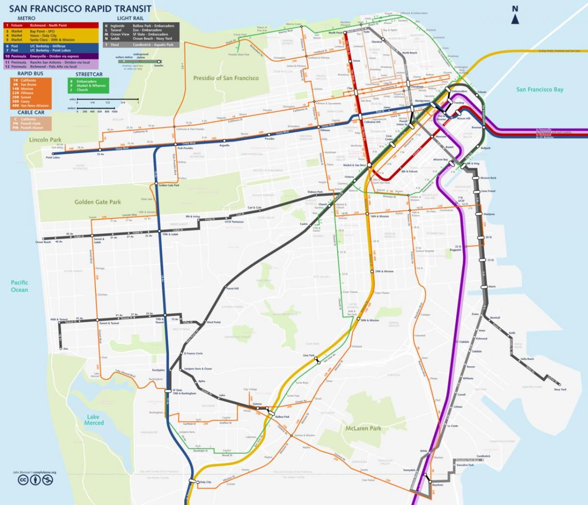 San Fran verejnej dopravy mapu