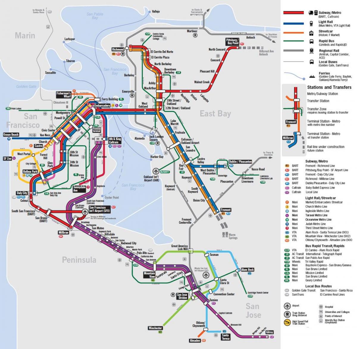 mapa verejnej dopravy San Francisco
