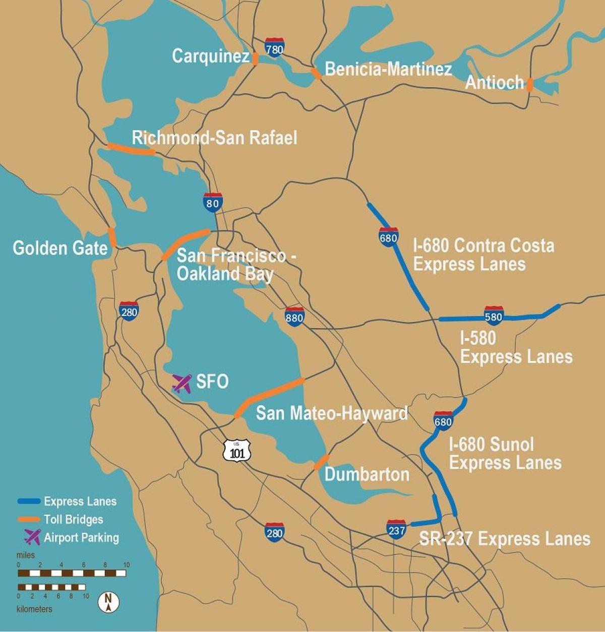 spoplatnených ciest San Francisco mapu