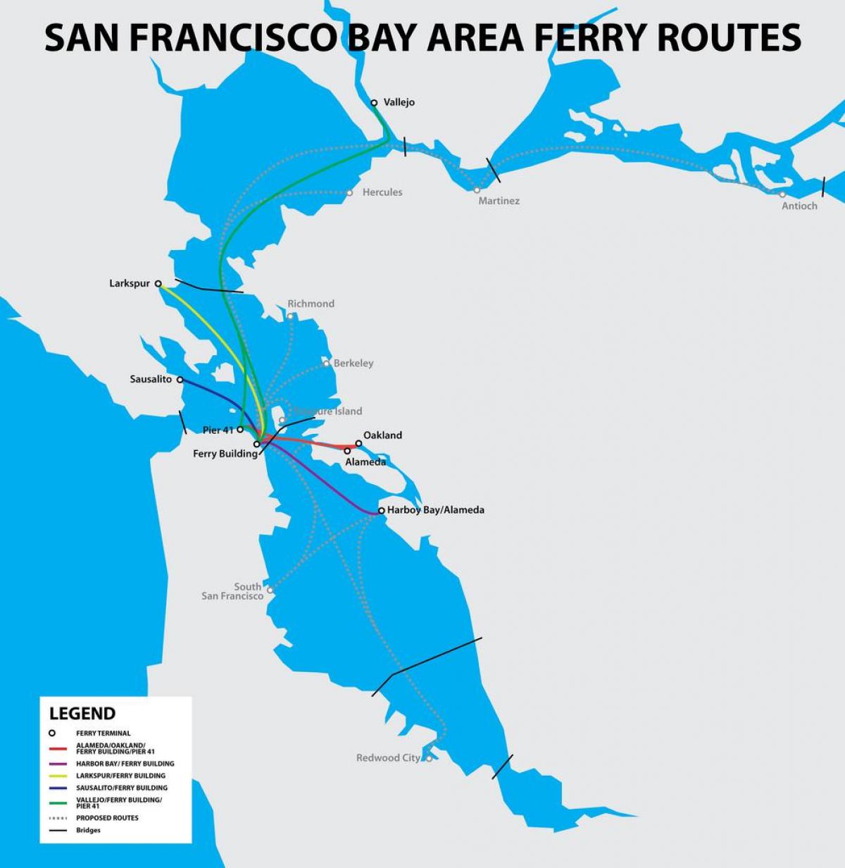 San Francisco bay ferry mapu