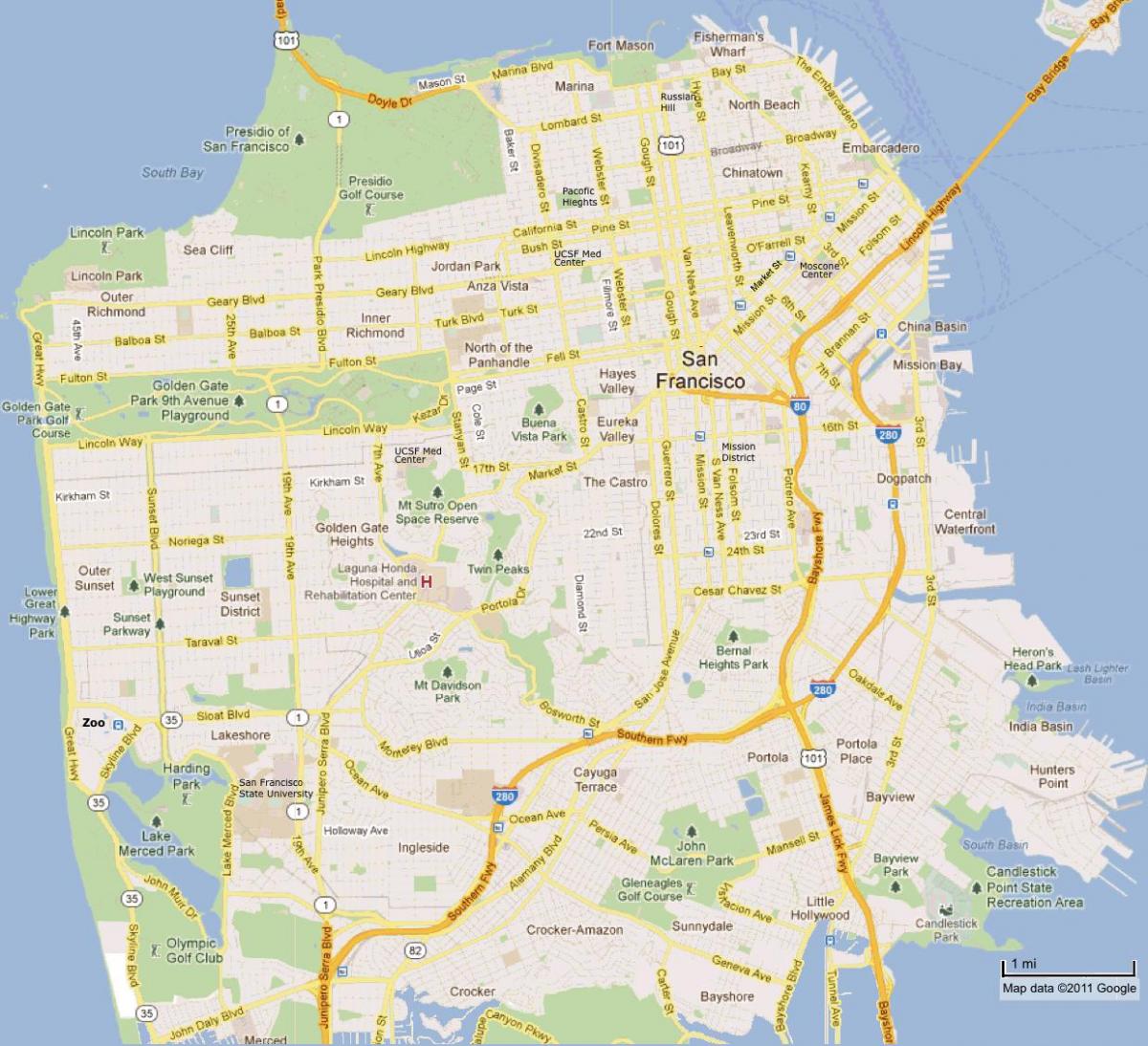 San Francisco pamiatky mapu