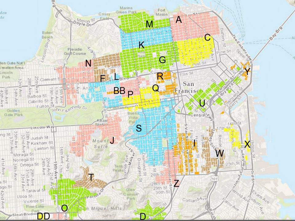 Mapa SF rezidenčné parkovanie
