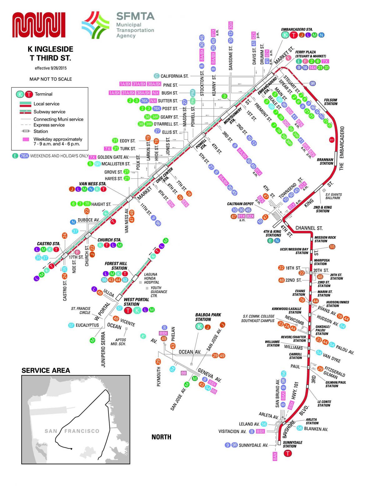San Francisco mestskej autobusovej dopravy mapu