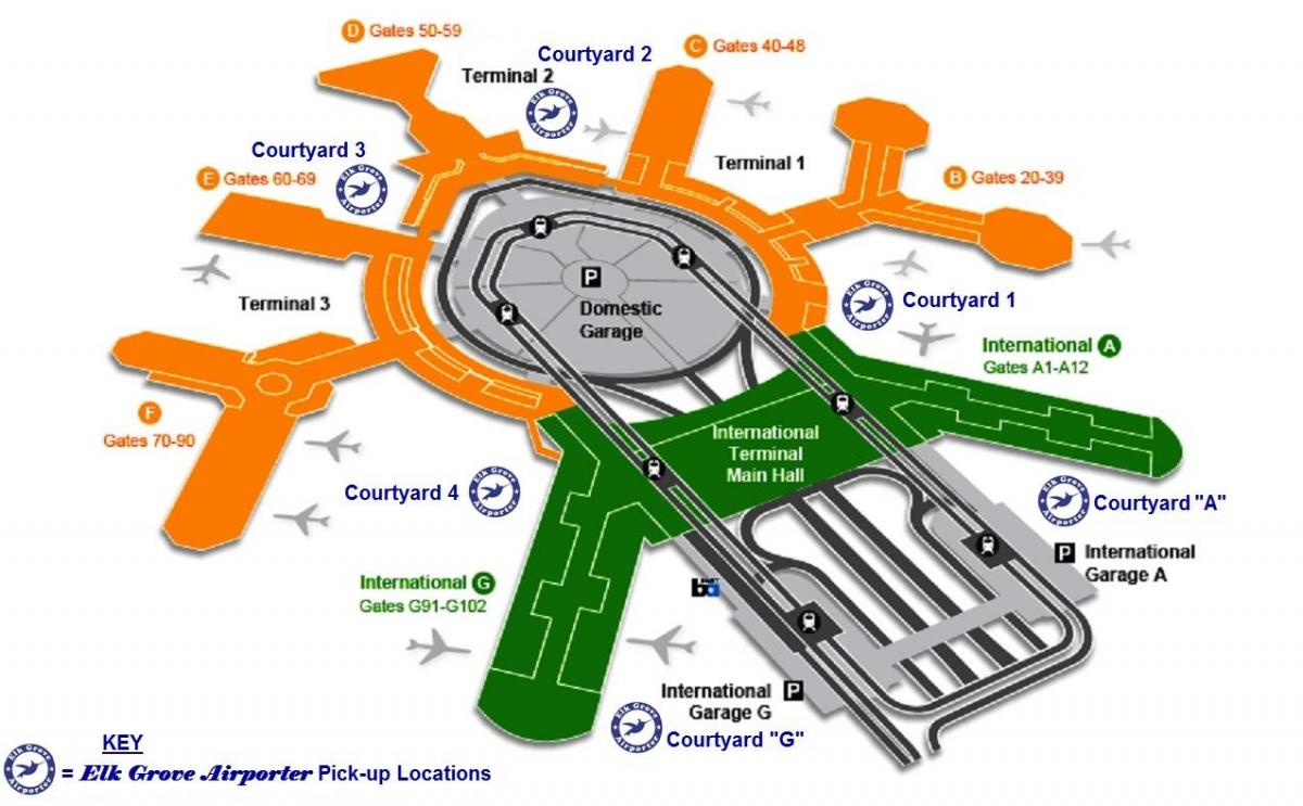 SFO medzinárodného terminálu príchody mapu