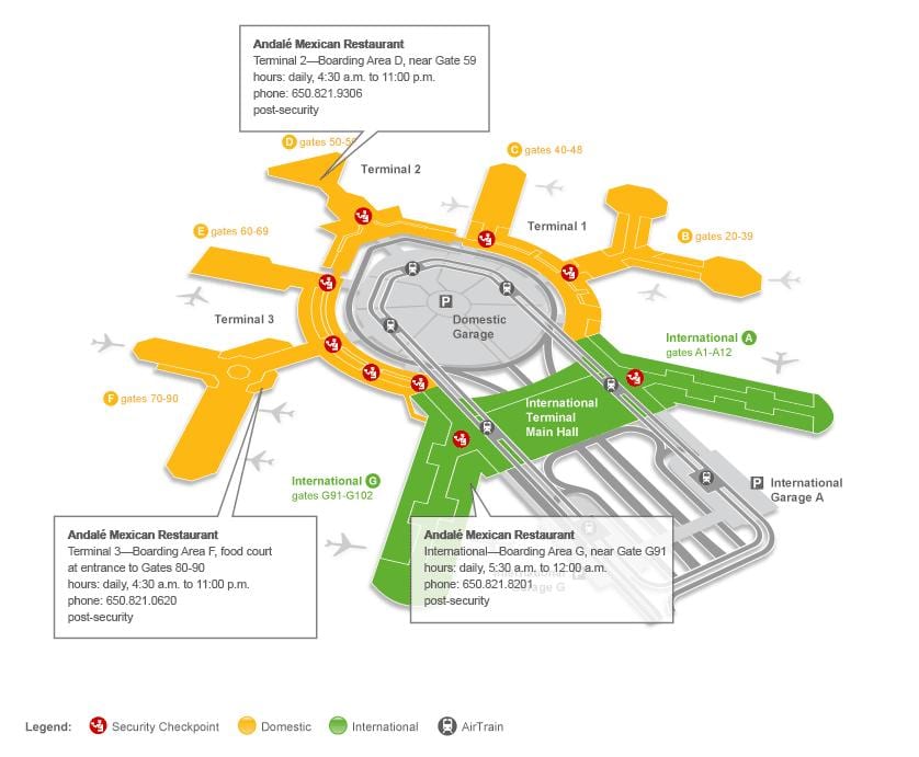SFO terminál 2 gate mapu