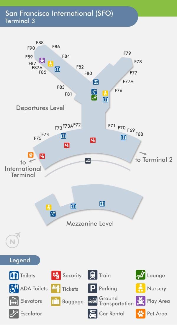 SFO airport mapu terminálu 3