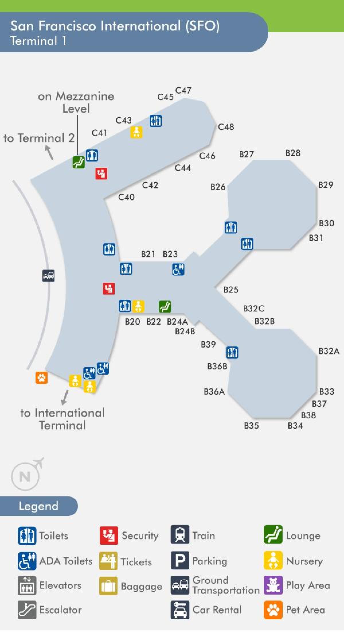 San Francisco airport terminal 1 mapu