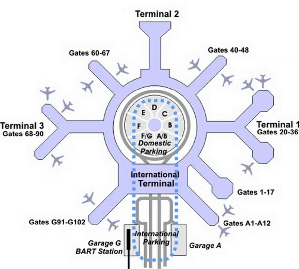 Mapa SFO terminálu g