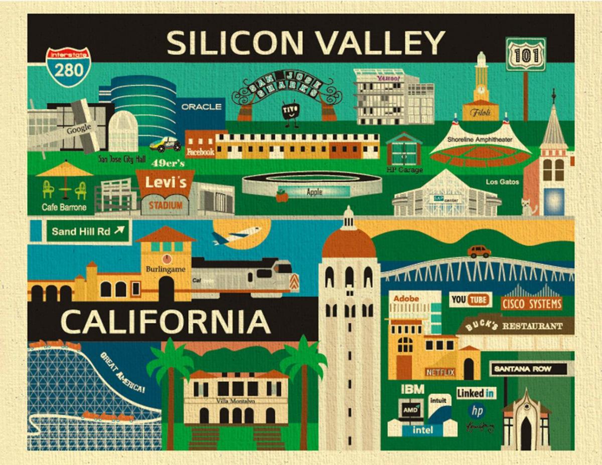 Mapa silicon valley plagát