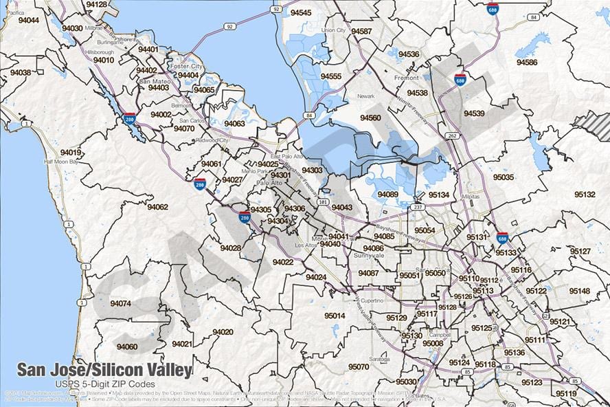 Mapa silicon valley psč