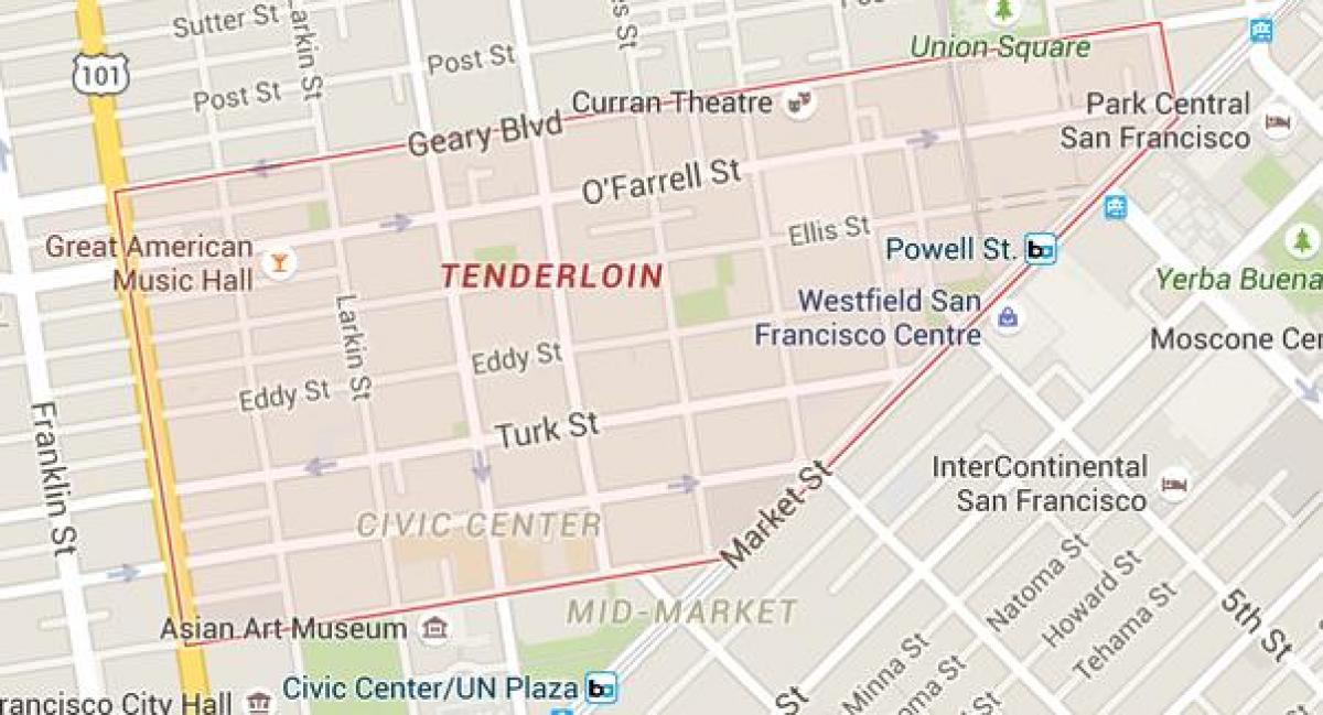 na tenderloin San Francisco mapu