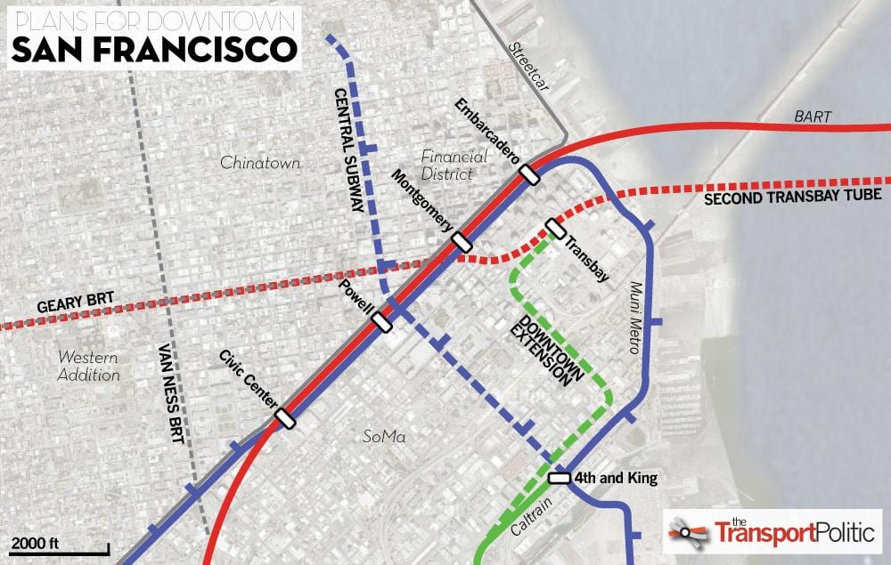 Mapa transbay terminálu