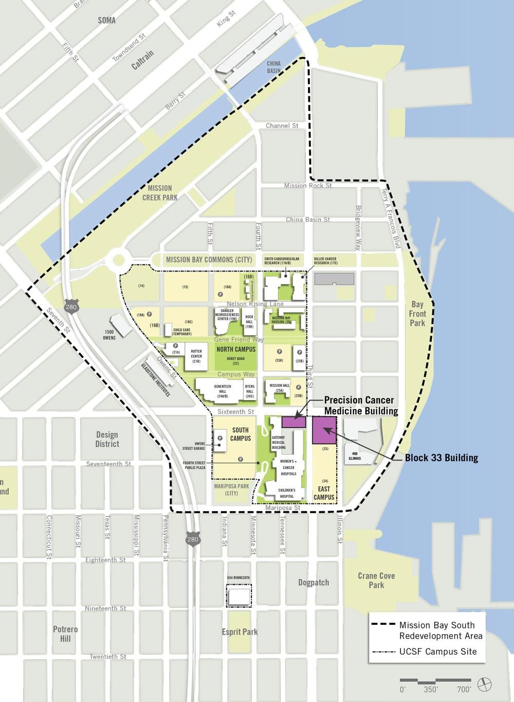 ucSF mission bay mapu areálu