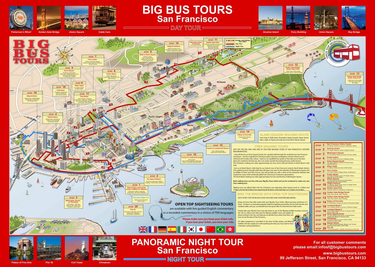 veľký červený autobus San Francisco mapu