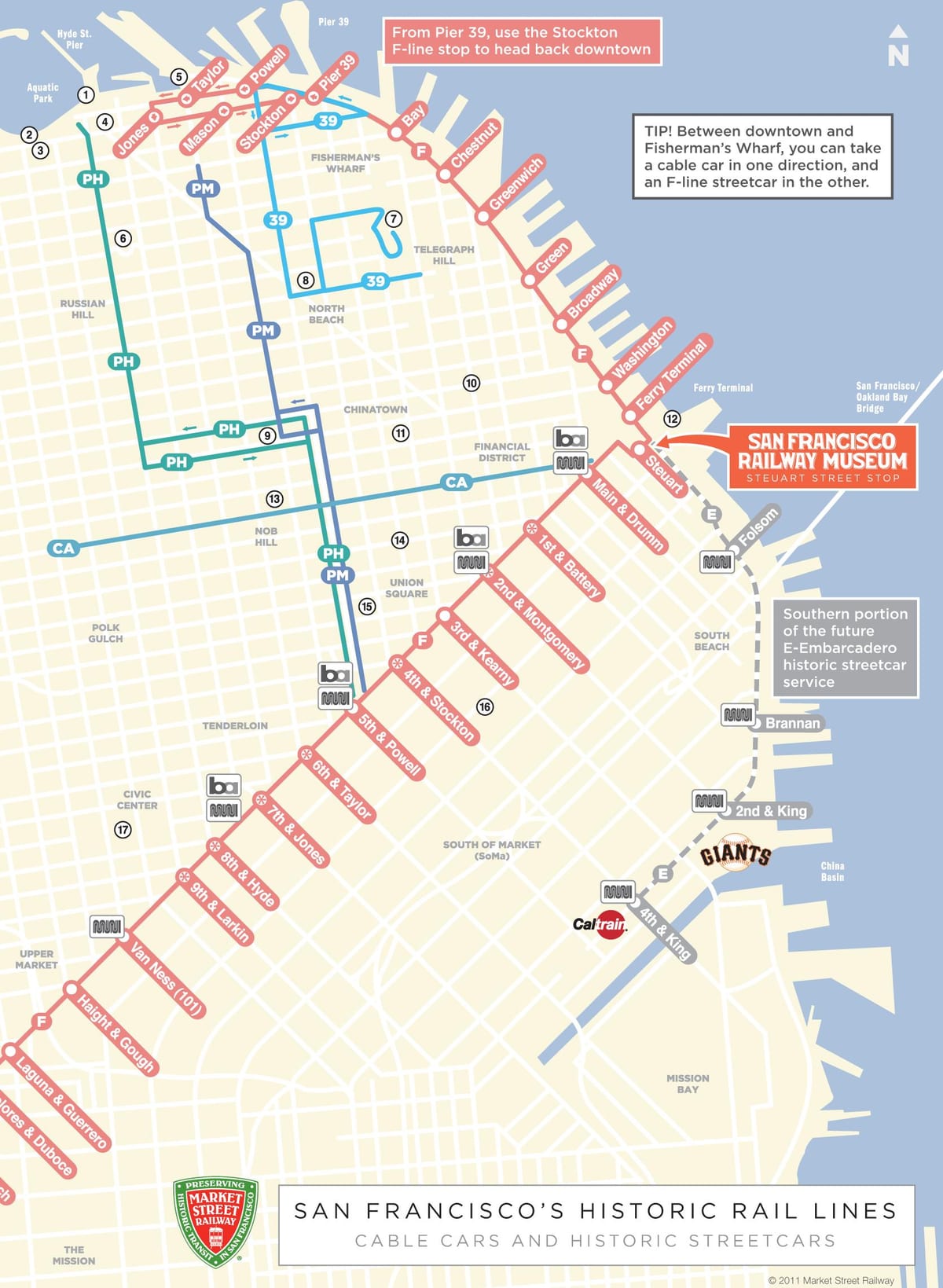 Mapa lanovky na trase San Francisco ca