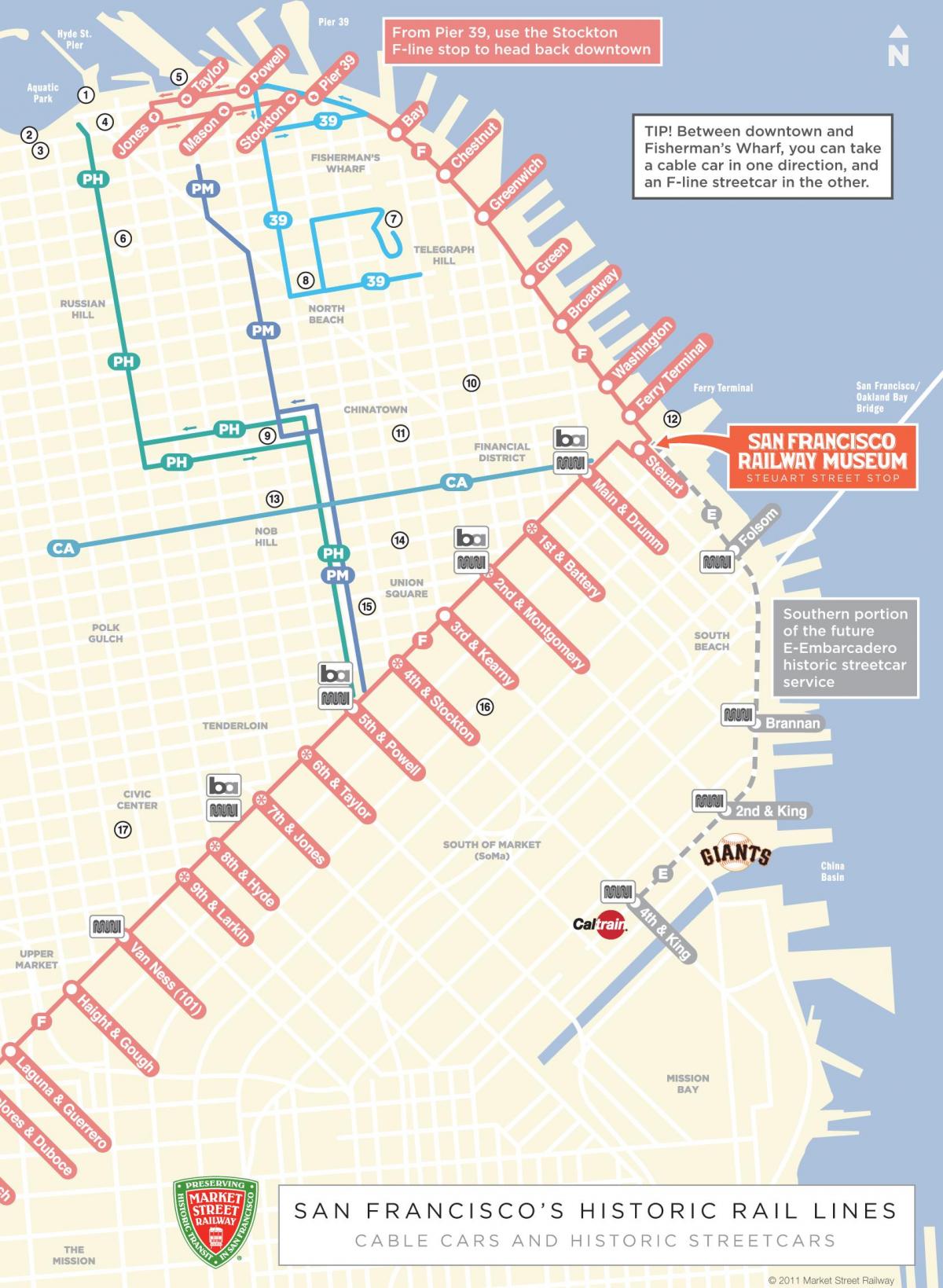 Mapa lanovky na trase San Francisco ca