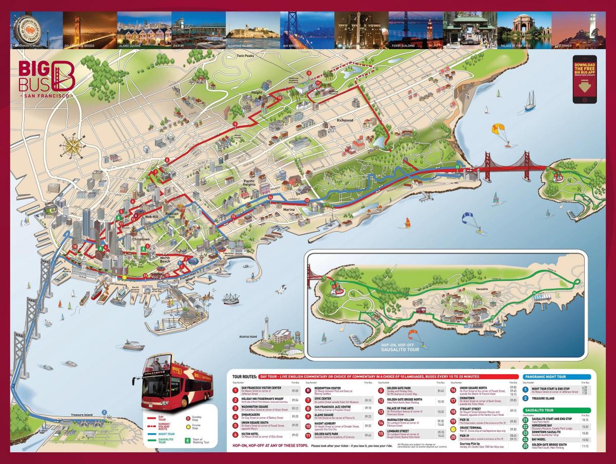 Mapa červený autobus San Francisco 