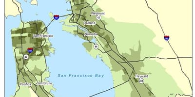 Mapa z bay area hustota obyvateľstva