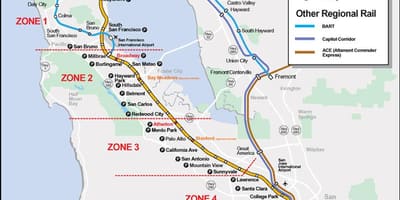 Caltrain trasy mapu