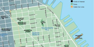 Mapa severnej pláže San Francisco